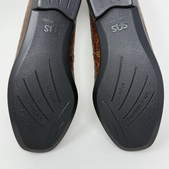 SAS Joy Loafers Womens 6.5 W Wide Brown Leather Croc Slip On Casual Comfort USA - Picture 15 of 15
